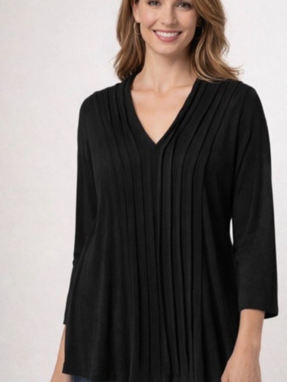 Liz Claiborne Black V-Neck Pleated Blouse
